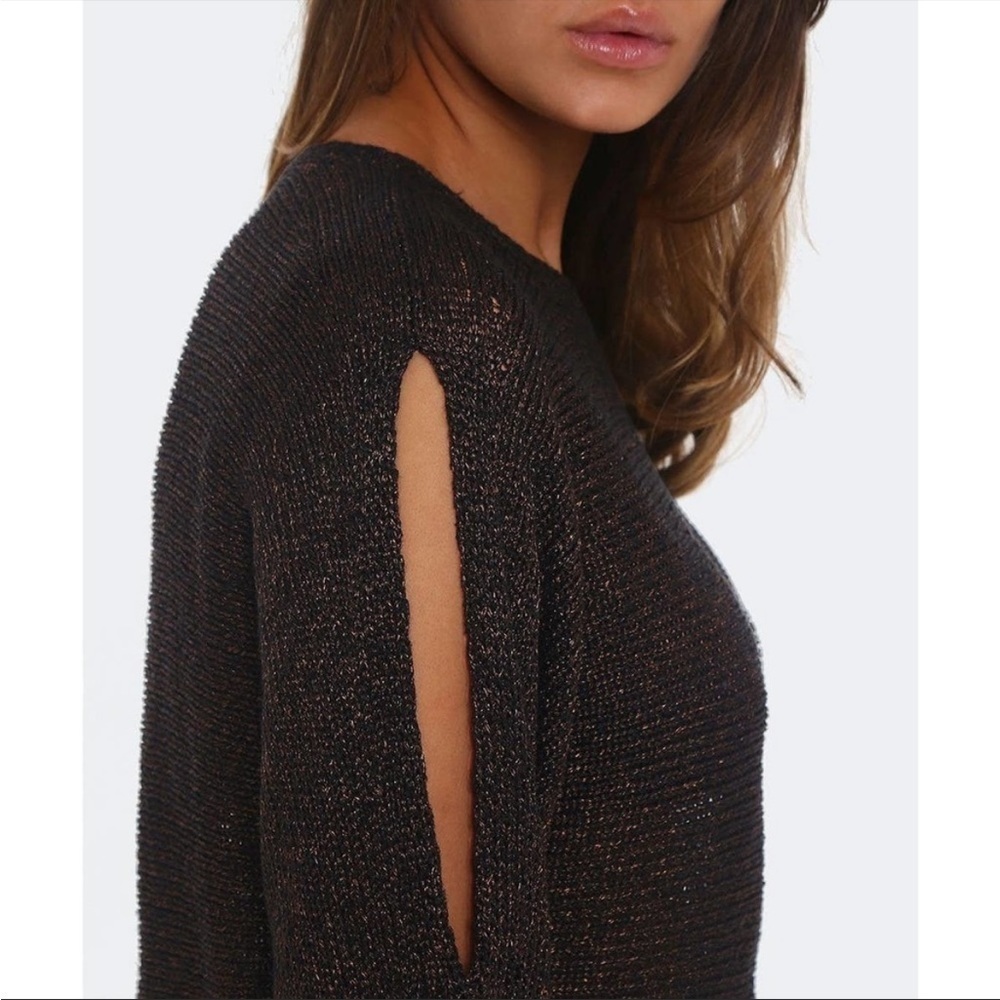 Eileen Fisher Brown Metallic Knitted Organic Linen Sweater Sz PS